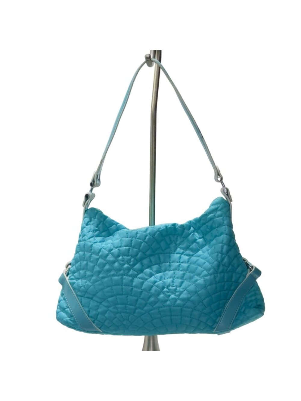 VERA BRADLEY Women's Handbag Blue Quilted Fabric Patent Leather Trim Zip Pocket - Picture 2 of 16